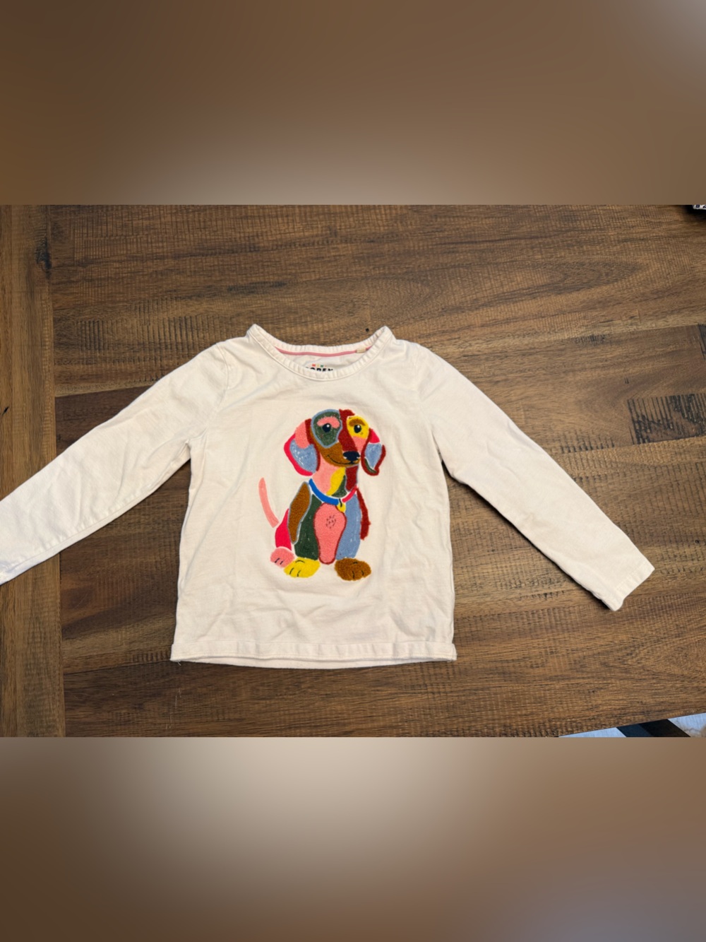 Mini Boden Patchwork Dachshund Long Sleeve Tee | Size 4–5Y